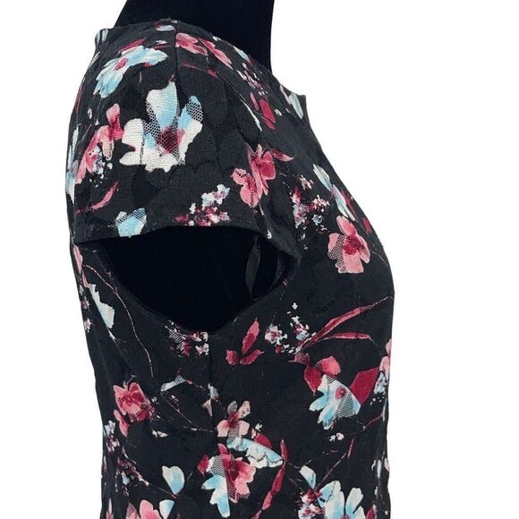 Studio One Womens Fit & Flare Dress Floral Lace Cap Sleeve Red Black Size 4 - Picture 3 of 10